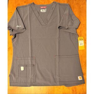 Carhartt Force Scrub Womens Large Gray Cross-Flex Modern Fit V Neck Top